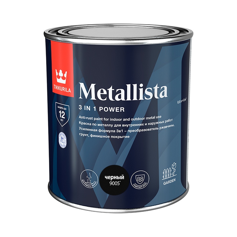 Краска по ржавчине Tikkurila Metallista черная (0,8 л)